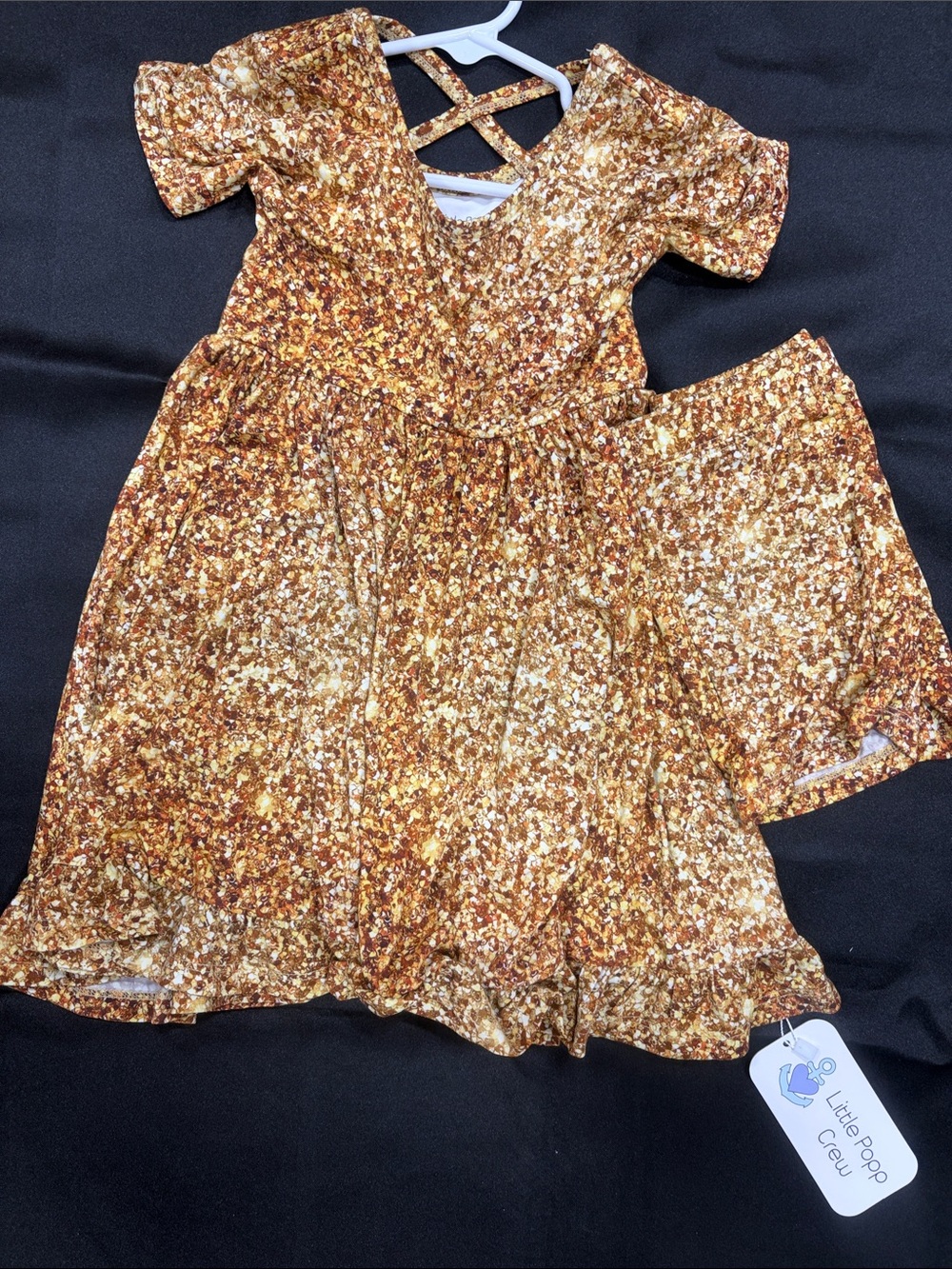 Girls' Golden Brown Sparkle Dress with Cross-Back